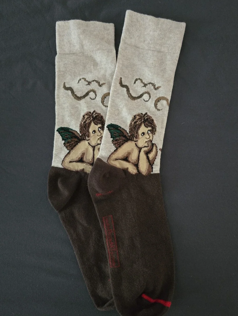 Muse Art Men's Angel Graphic Crew Socks in Beige and Brown